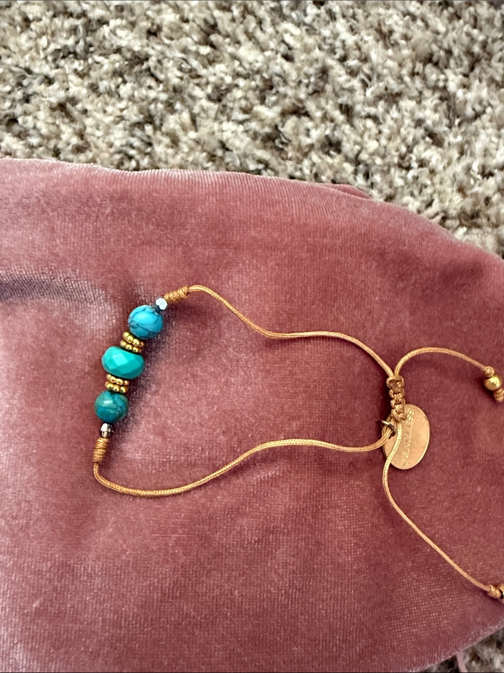 Turquoise Bead Slider Bracelet with Gold Cord Accents